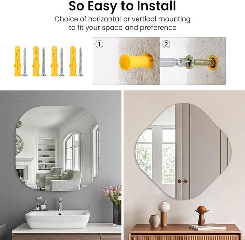 مرآة حمام مربعة بدون إطار مقاس 20 بوصة، مرآة حائط من الزجاج المقسى، مرآة زينة عالية الدقة للمدخل وغرفة المعيشة وديكور المنزل، حواف مستديرة مصقولة، سمك 1/5 بوصة in Kuwait