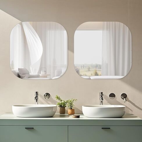مرآة حمام مربعة بدون إطار مقاس 20 بوصة، مرآة حائط من الزجاج المقسى، مرآة زينة عالية الدقة للمدخل وغرفة المعيشة وديكور المنزل، حواف مستديرة مصقولة، سمك 1/5 بوصة in Kuwait
