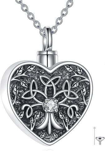 Tree of Life Urn Necklace for Ashes, S925 Sterling Silver Cross Crucifix Heart Pendant Cremation Jewelry with Funnel Filler Memorial Keepsake Gifts for Women Men in Saudi Arabia