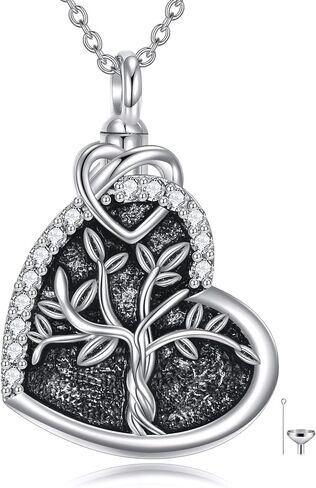 Tree of Life Urn Necklace for Ashes, S925 Sterling Silver Cross Crucifix Heart Pendant Cremation Jewelry with Funnel Filler Memorial Keepsake Gifts for Women Men in Saudi Arabia