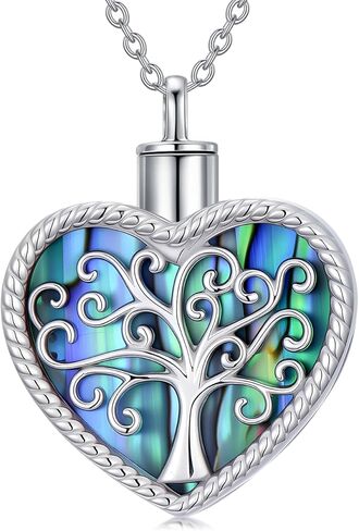 Tree of Life Urn Necklace for Ashes, S925 Sterling Silver Cross Crucifix Heart Pendant Cremation Jewelry with Funnel Filler Memorial Keepsake Gifts for Women Men in Saudi Arabia
