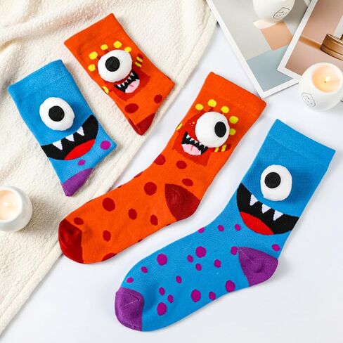 Ramede 2 Pairs Funny Christmas Socks Crazy Silly Socks for Women Men 3D Eyes Sock Novelty Gag Stocking Gifts for Birthday in Saudi Arabia