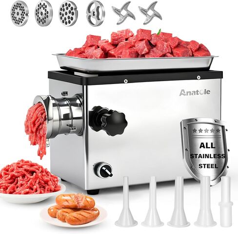 Anatole Commercial Electric Meat Grinder 1.3HP 950W Stainless Steel Meat Mincer Heavy Duty Sausage Stuffer with 2 Blades 4 Grinding Plates (6mm 8mm 10mm 3-Hole) for Restaurant Hotel 110V in Kuwait