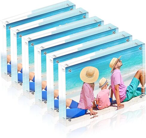 مجموعة إطارات صور أكريليك مقاس 4 × 6 مكونة من 6 قطع، بسمك 20 مم، إطار صور مغناطيسي شفاف على الوجهين بدون إطار، شاشة عرض قائمة بذاتها لسطح المكتب أو ديكور المنزل in Saudi Arabia