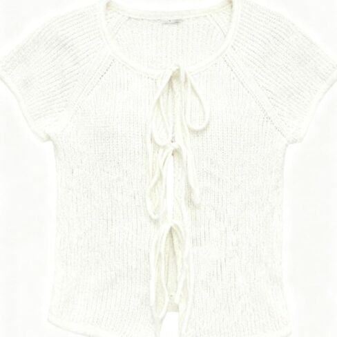 Women's Cropped Tie Front Open Knit Cap Sleeve Top Casual Summer Blouse in Saudi Arabia