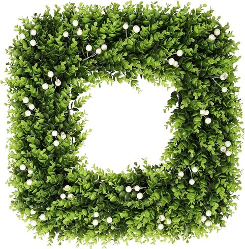 20 Inch Large Boxwood Wreath with White Berries, Spring Summer Artificial Green Wreaths for Front Door Farmhous Wedding Window Hanging Wall All Year Round Indoor & Outdoor in Saudi Arabia