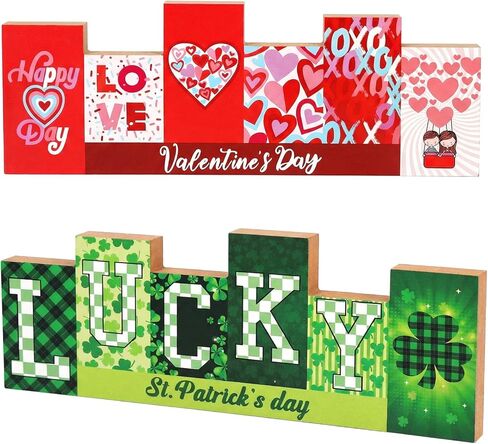 St. Patrick's Day Decorations for Home and Valentines Day Wooden Table Sign Wood Sign Tiered Tray Heart Ornament St. Patrick's Day Farmhouse Centerpieces Tabletop Gift Home Kitchen Party Decor in Saudi Arabia