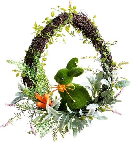 Easter Wreath for Front Door 18" Rustic Moss Bunny Floral Wreath Rabbit Decorations Spring Decor Door Wreath for Home Party Easter Gifts Celebrations in Saudi Arabia