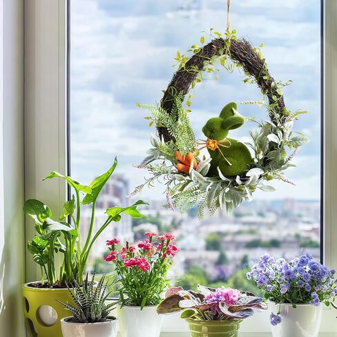 Easter Wreath for Front Door 18" Rustic Moss Bunny Floral Wreath Rabbit Decorations Spring Decor Door Wreath for Home Party Easter Gifts Celebrations in Saudi Arabia