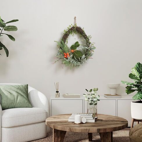 Easter Wreath for Front Door 18" Rustic Moss Bunny Floral Wreath Rabbit Decorations Spring Decor Door Wreath for Home Party Easter Gifts Celebrations in Saudi Arabia