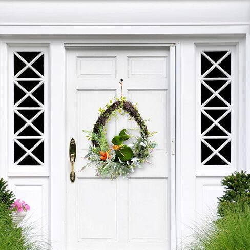 Easter Wreath for Front Door 18" Rustic Moss Bunny Floral Wreath Rabbit Decorations Spring Decor Door Wreath for Home Party Easter Gifts Celebrations in Saudi Arabia