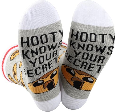 ZJXHPO Owl Cartoon Inspired Crew Sock Hooty Knows Your Secrets Novelty Sock Hooty Themed Gift Hooty Emotions Gift (US, Alpha, Medium, Regular, Regular, Hooty Sock) in Saudi Arabia