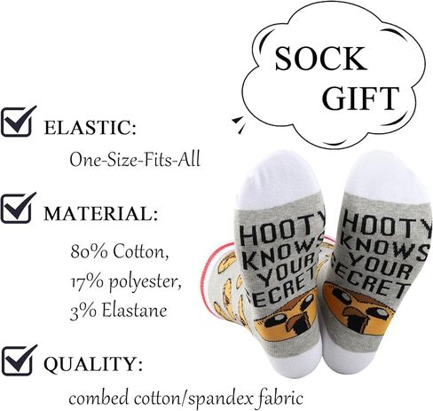 ZJXHPO Owl Cartoon Inspired Crew Sock Hooty Knows Your Secrets Novelty Sock Hooty Themed Gift Hooty Emotions Gift (US, Alpha, Medium, Regular, Regular, Hooty Sock) in Saudi Arabia