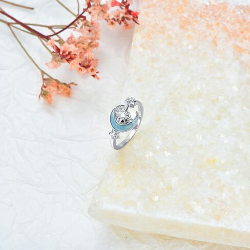 KZX Fidget Anxiety Rings for Women Moon and Star 925 Sterling Silver Spinner Rings for Anxiety Moonstone Adjustable Rings for Anxiety Star and Moon Stress Relief Rings in Saudi Arabia