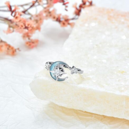 KZX Fidget Anxiety Rings for Women Moon and Star 925 Sterling Silver Spinner Rings for Anxiety Moonstone Adjustable Rings for Anxiety Star and Moon Stress Relief Rings in Saudi Arabia