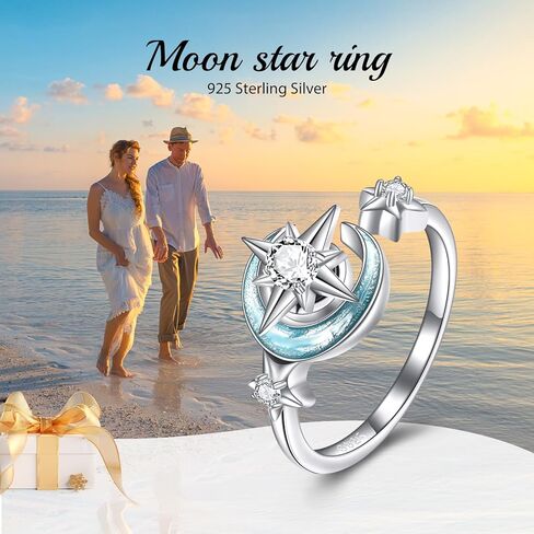 KZX Fidget Anxiety Rings for Women Moon and Star 925 Sterling Silver Spinner Rings for Anxiety Moonstone Adjustable Rings for Anxiety Star and Moon Stress Relief Rings in Saudi Arabia