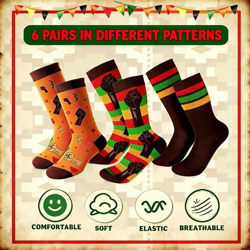 جوارب سوداء لشهر التاريخ للرجال والنساء، 3 أزواج من الجوارب المبتكرة ذات العلم الأفريقي من جوارب Juneteenth Dress in Kuwait
