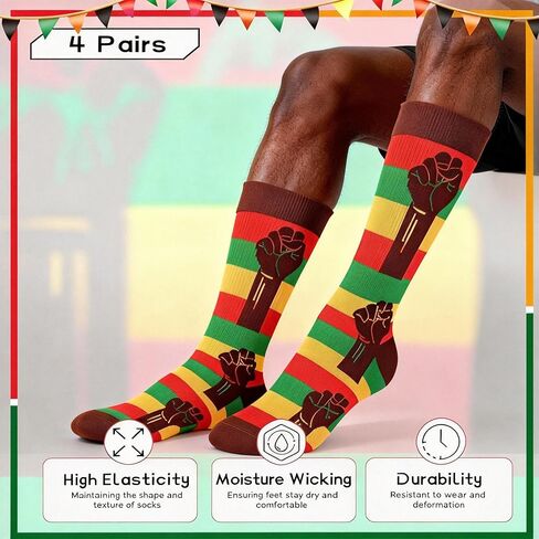 جوارب سوداء لشهر التاريخ للرجال والنساء، 3 أزواج من الجوارب المبتكرة ذات العلم الأفريقي من جوارب Juneteenth Dress in Kuwait