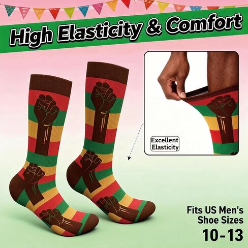 جوارب سوداء لشهر التاريخ للرجال والنساء، 3 أزواج من الجوارب المبتكرة ذات العلم الأفريقي من جوارب Juneteenth Dress in Kuwait