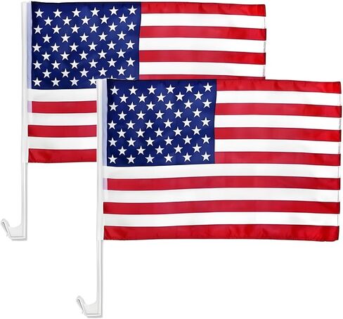 American Car Window Flags, 2PCS 17" × 12" Double Sided Patriotic USA Vehicle Flag with Window Clip & Flag Pole, Automotive Decoration Accessories, Universal for SUV Sedan Truck in Saudi Arabia