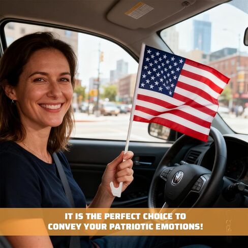 American Car Window Flags, 2PCS 17" × 12" Double Sided Patriotic USA Vehicle Flag with Window Clip & Flag Pole, Automotive Decoration Accessories, Universal for SUV Sedan Truck in Saudi Arabia