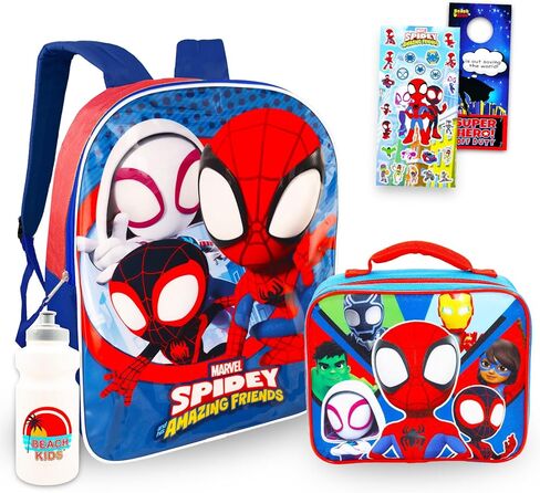 Marvel Spidey and His Amazing Friends Backpack with Lunch Box - Bundle with 15" Spiderman Backpack, Lunch Box, Water Bottle, Stickers, More | Spidey School Bag for Kids in Saudi Arabia