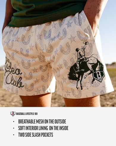 Baseball Lifestyle 101 Boy's Rodeo Club Mesh Shorts with Side Pockets and Elastic Waist, 5 in Inseam S-XL Sizes in Kuwait
