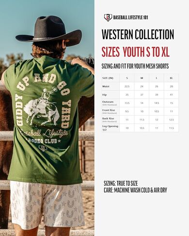 Baseball Lifestyle 101 Boy's Rodeo Club Mesh Shorts with Side Pockets and Elastic Waist, 5 in Inseam S-XL Sizes in Kuwait