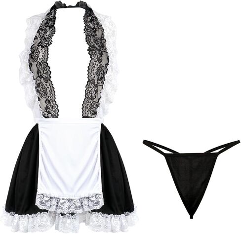 زي خادمة مثير للنساء زي الخادمة الفرنسية ملابس داخلية لعب الأدوار زي الخادم المشاغب زي بيبي دول شبكي مزين بالدانتيل in Kuwait