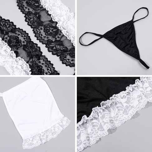 زي خادمة مثير للنساء زي الخادمة الفرنسية ملابس داخلية لعب الأدوار زي الخادم المشاغب زي بيبي دول شبكي مزين بالدانتيل in Kuwait