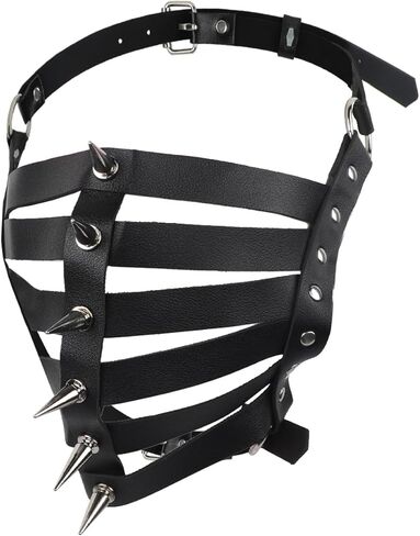 Studded Leather Mask Sexy Half Face Mouth Cover Hallow Rivet Mask Cosplay Costume Accessory for Women Men in Saudi Arabia