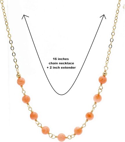 LTC Designs 14k Gold-Filled Chain Necklace with Genuine Coral Beads, 16" + 2" extender for Women and Friends in Saudi Arabia