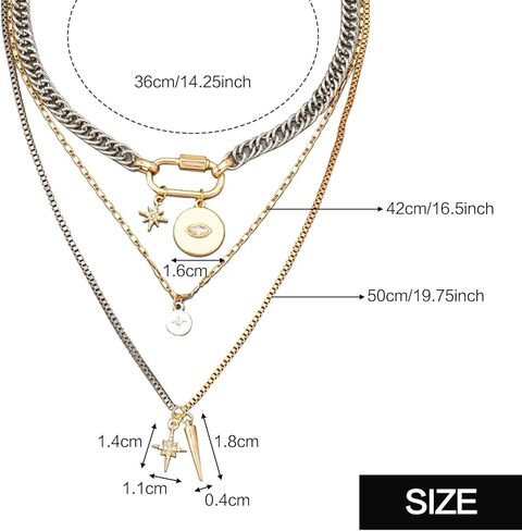 Gold Layered Necklaces,Gold & Silver Two Tone Mixed Metal Necklace,3PS Chunky Paperclip Chain Coin Pendant Trendy Jewelry Statement Jewelry Gift in Kuwait