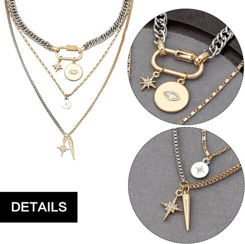 Gold Layered Necklaces,Gold & Silver Two Tone Mixed Metal Necklace,3PS Chunky Paperclip Chain Coin Pendant Trendy Jewelry Statement Jewelry Gift in Kuwait