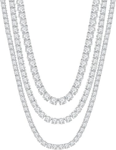 Moissanite Tennis Necklace 3mm-6.5mm (0.1-0.5CT) D/VVS1 Round Cut, 14K White Gold Plated 925 Silver, Hypoallergenic Jewelry Gift for Women Men with GRA Certificate. (3MM, 14 inches) in Saudi Arabia