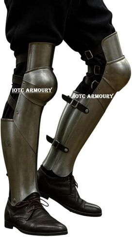 درع ساق فارس العصور الوسطى - حواجز الساق مع أغطية الركبة - ساق فولاذية قياس 18 أ - واقي ساق تلميع كامل للفخذ، زي LARP/عصر النهضة/الكوسبلاي in Kuwait