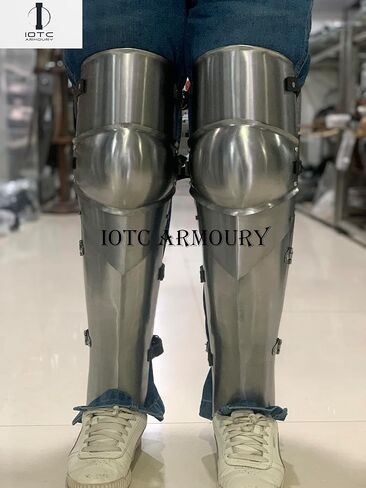درع ساق فارس العصور الوسطى - حواجز الساق مع أغطية الركبة - ساق فولاذية قياس 18 أ - واقي ساق تلميع كامل للفخذ، زي LARP/عصر النهضة/الكوسبلاي in Kuwait