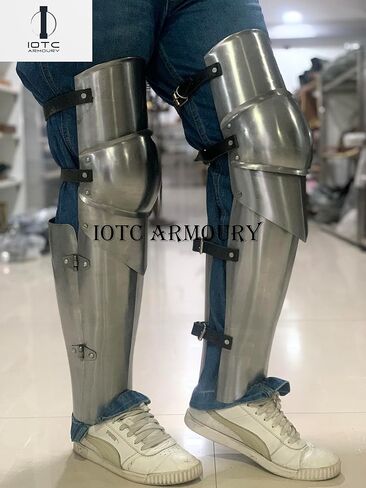 درع ساق فارس العصور الوسطى - حواجز الساق مع أغطية الركبة - ساق فولاذية قياس 18 أ - واقي ساق تلميع كامل للفخذ، زي LARP/عصر النهضة/الكوسبلاي in Kuwait