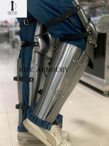 درع ساق فارس العصور الوسطى - حواجز الساق مع أغطية الركبة - ساق فولاذية قياس 18 أ - واقي ساق تلميع كامل للفخذ، زي LARP/عصر النهضة/الكوسبلاي in Kuwait