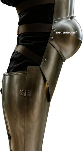 درع ساق فارس العصور الوسطى - حواجز الساق مع أغطية الركبة - ساق فولاذية قياس 18 أ - واقي ساق تلميع كامل للفخذ، زي LARP/عصر النهضة/الكوسبلاي in Kuwait