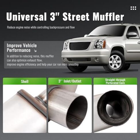Universal Street Muffler 3" Offset In 3" Center Out Set of 2 409 Stainless Steel Silvery in Saudi Arabia