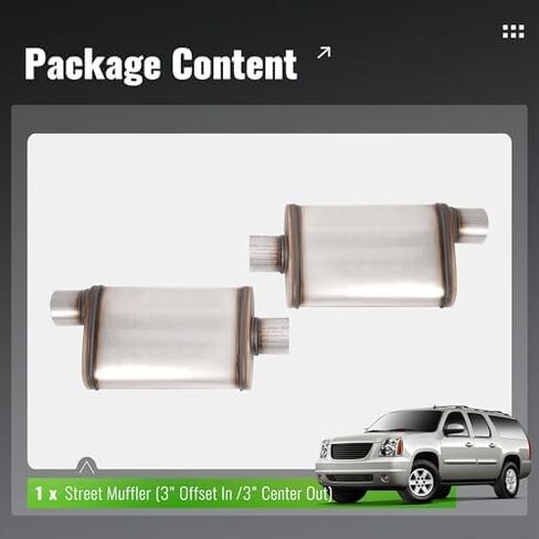 Universal Street Muffler 3" Offset In 3" Center Out Set of 2 409 Stainless Steel Silvery in Saudi Arabia
