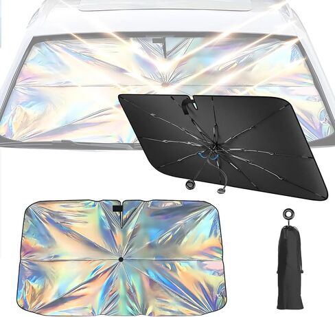 Car Windshield Sun Shade Umbrella, Foldable Sun Visor for Cars, Car Shade Front Windshield with UV Blocking, Heat Blocking Sunshade for Auto Sedan, SUV Windshield, Trucks (59"x33.5") in Kuwait