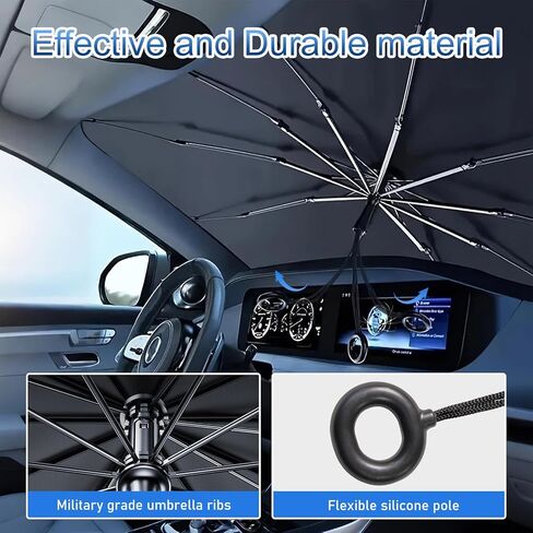 Car Windshield Sun Shade Umbrella, Foldable Sun Visor for Cars, Car Shade Front Windshield with UV Blocking, Heat Blocking Sunshade for Auto Sedan, SUV Windshield, Trucks (59"x33.5") in Kuwait