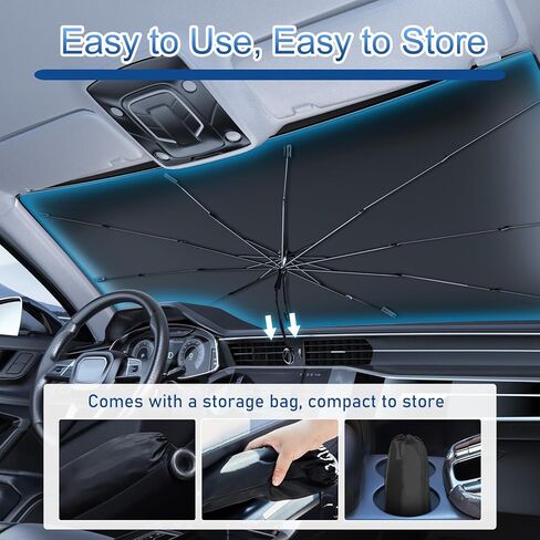 Car Windshield Sun Shade Umbrella, Foldable Sun Visor for Cars, Car Shade Front Windshield with UV Blocking, Heat Blocking Sunshade for Auto Sedan, SUV Windshield, Trucks (59"x33.5") in Kuwait