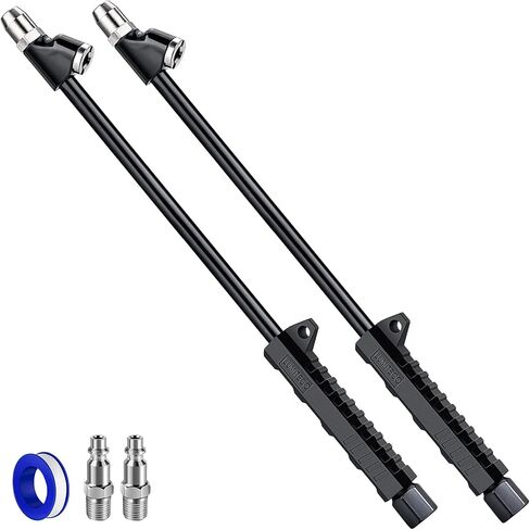 2 Pack 12" Extended Reach Dual Head Air Chuck, 2-Way Connection 1/4" FNPT Straight Foot Lock On Tire Inflate Chuck, Tire Chuck w/Quick Plug, Air Compressor Fill Kit for Truck RV Semi Dually Tires in Saudi Arabia