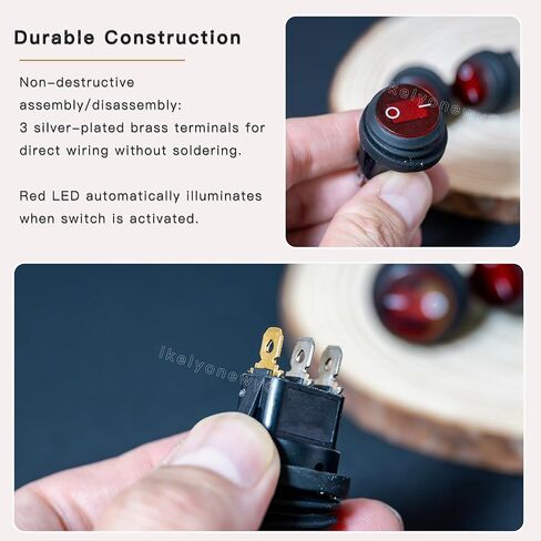 Red Led Lighted Switch Waterproof Toggle 12V 20A Spst 3 Pin Round Rocker Switch for Car Rv Marine Boat (5Pcs) lkelyonewy in Saudi Arabia