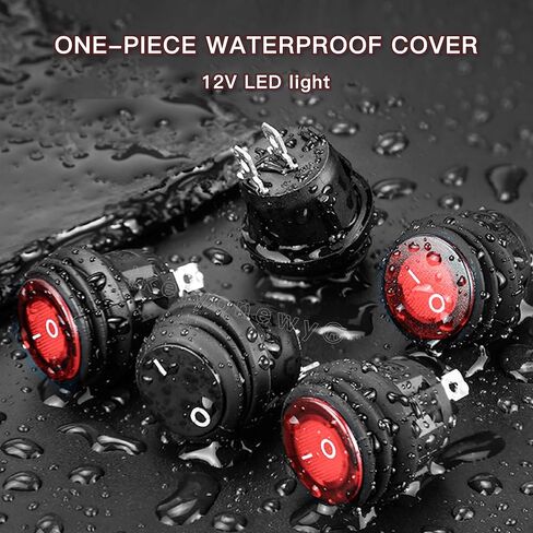 Red Led Lighted Switch Waterproof Toggle 12V 20A Spst 3 Pin Round Rocker Switch for Car Rv Marine Boat (5Pcs) lkelyonewy in Saudi Arabia