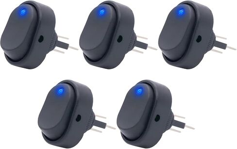 5 قطع مفتاح هزاز مضاء بإضاءة LED زرقاء، 12 فولت 30 أمبير 3 دبوس مفتاح بيضاوي الشكل، مضاء LED مع فتحة 12 مم لشاحنة السيارة والدراجات النارية والقوارب البحرية in Saudi Arabia