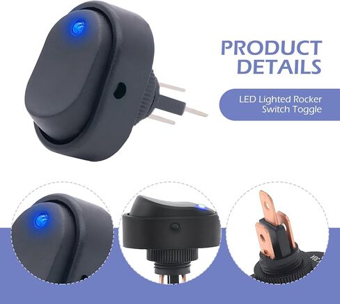 5 قطع مفتاح هزاز مضاء بإضاءة LED زرقاء، 12 فولت 30 أمبير 3 دبوس مفتاح بيضاوي الشكل، مضاء LED مع فتحة 12 مم لشاحنة السيارة والدراجات النارية والقوارب البحرية in Saudi Arabia